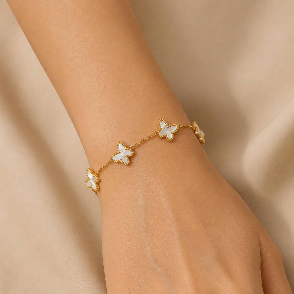 Bracelet Papillon Nacré Femme en Acier Inoxydable Doré
