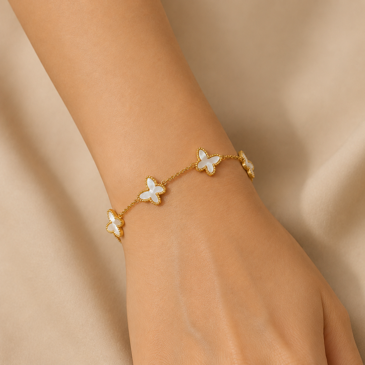 Bracelet Papillon Nacré Femme en Acier Inoxydable Doré