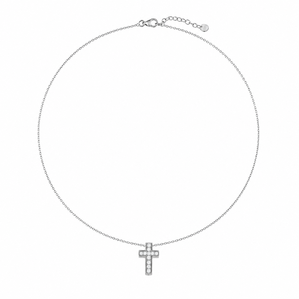 Collier Croix Femme Strass en Acier Inoxydable Argenté