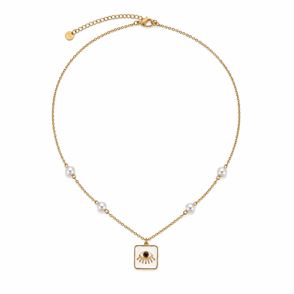 Collier Œil Protecteur Perlé en Acier Inoxydable Doré