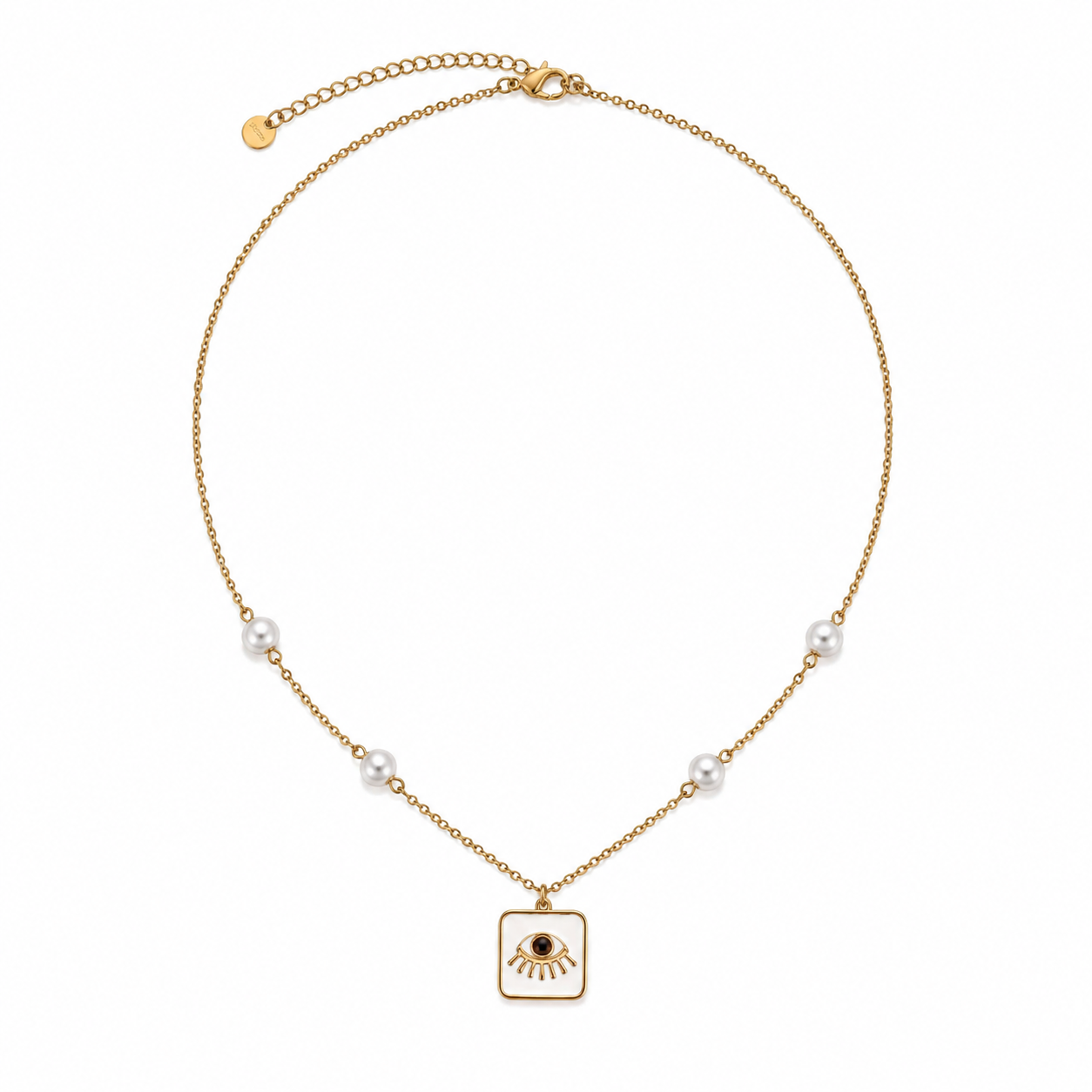 Collier Œil Protecteur Perlé en Acier Inoxydable Doré