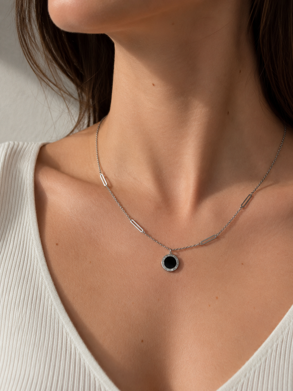 Collier Duo Nacré Réversible en Acier Inoxydable Argenté