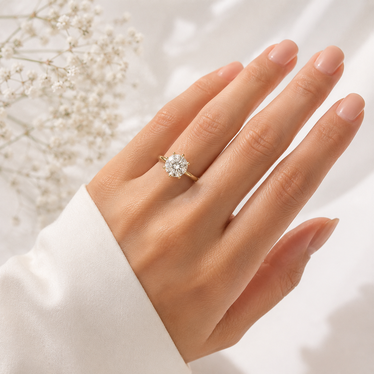 Bague de fiançailles solitaire moissanite ajustable - Argent sterling 925 massif plaqué or 14 carats