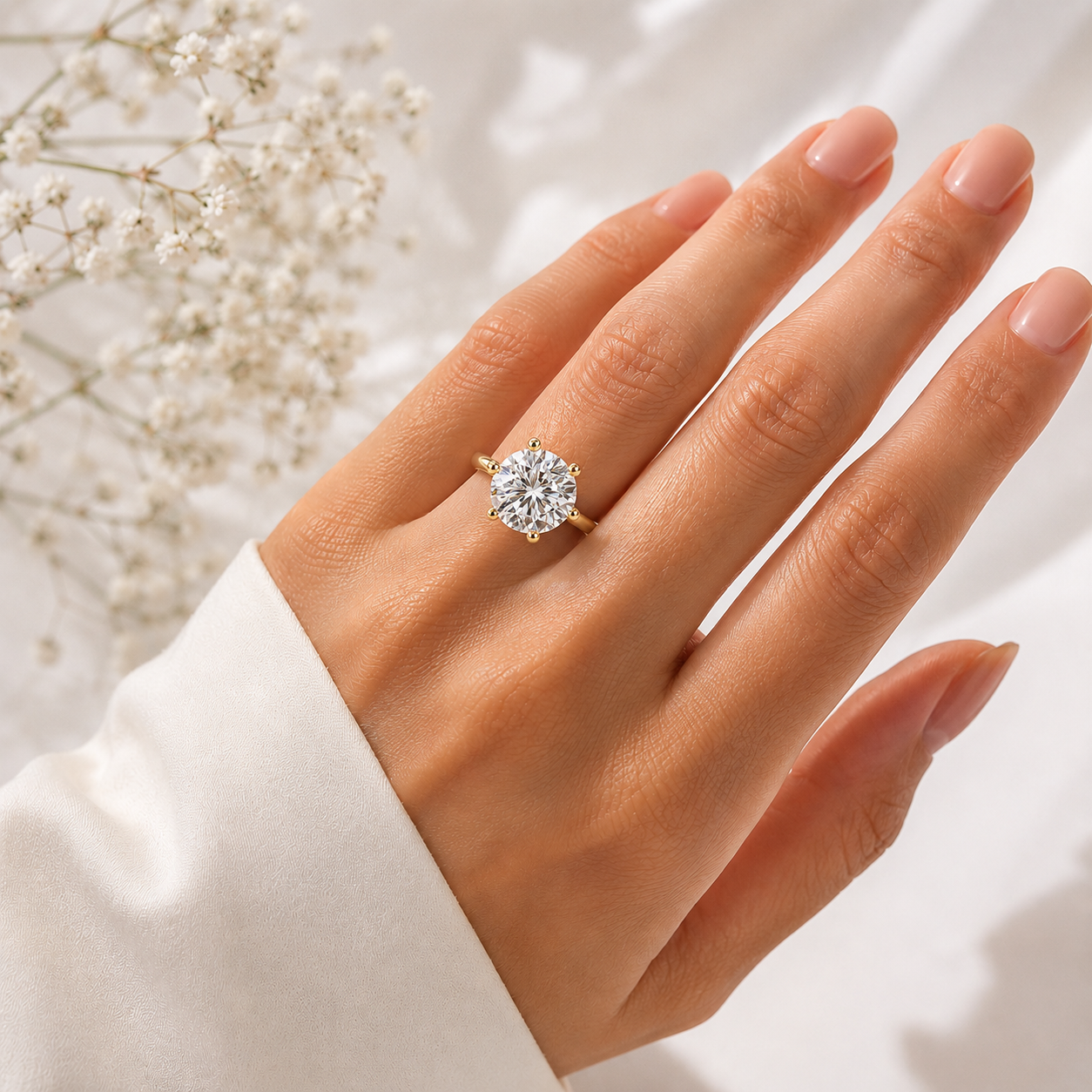 Bague de fiançailles solitaire moissanite ajustable - Argent sterling 925 massif plaqué or 14 carats