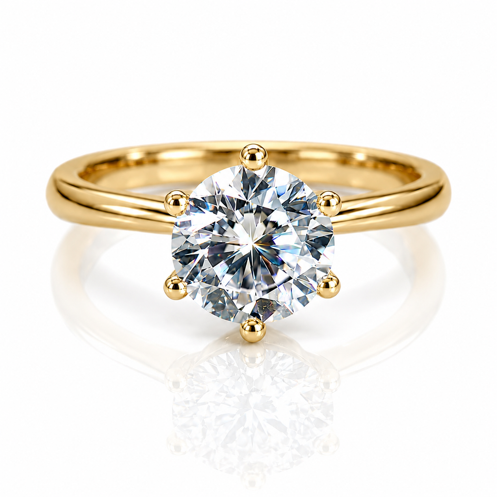 Bague de fiançailles solitaire moissanite ajustable - Argent sterling 925 massif plaqué or 14 carats