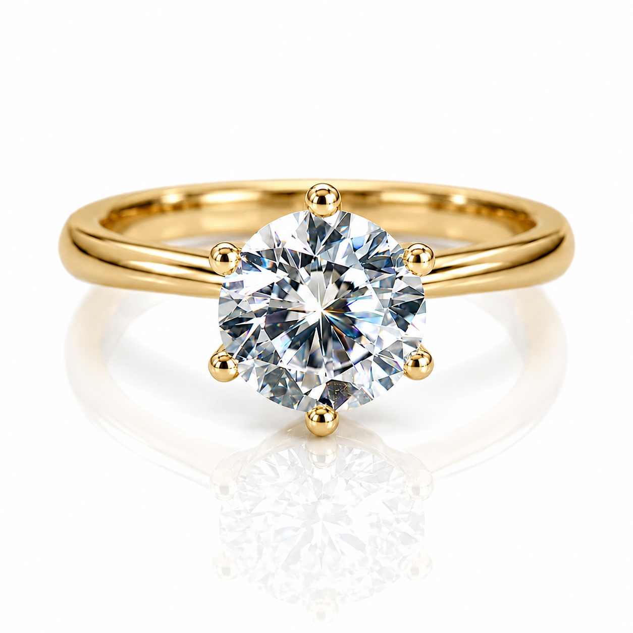 Bague de fiançailles solitaire moissanite ajustable - Argent sterling 925 massif plaqué or 14 carats