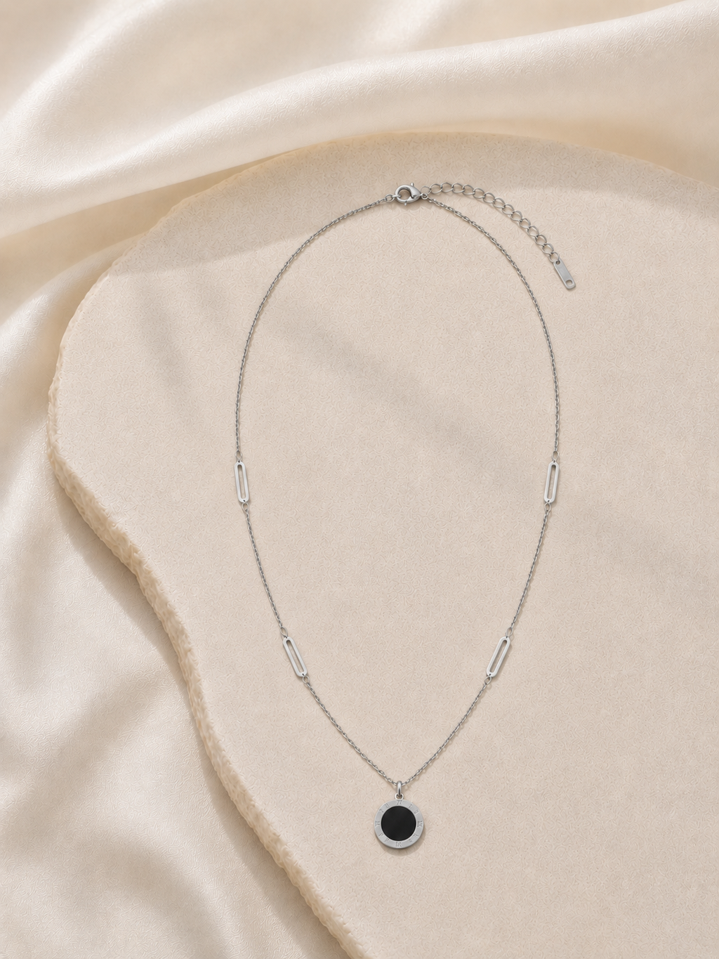 Collier Duo Nacré Réversible en Acier Inoxydable Argenté