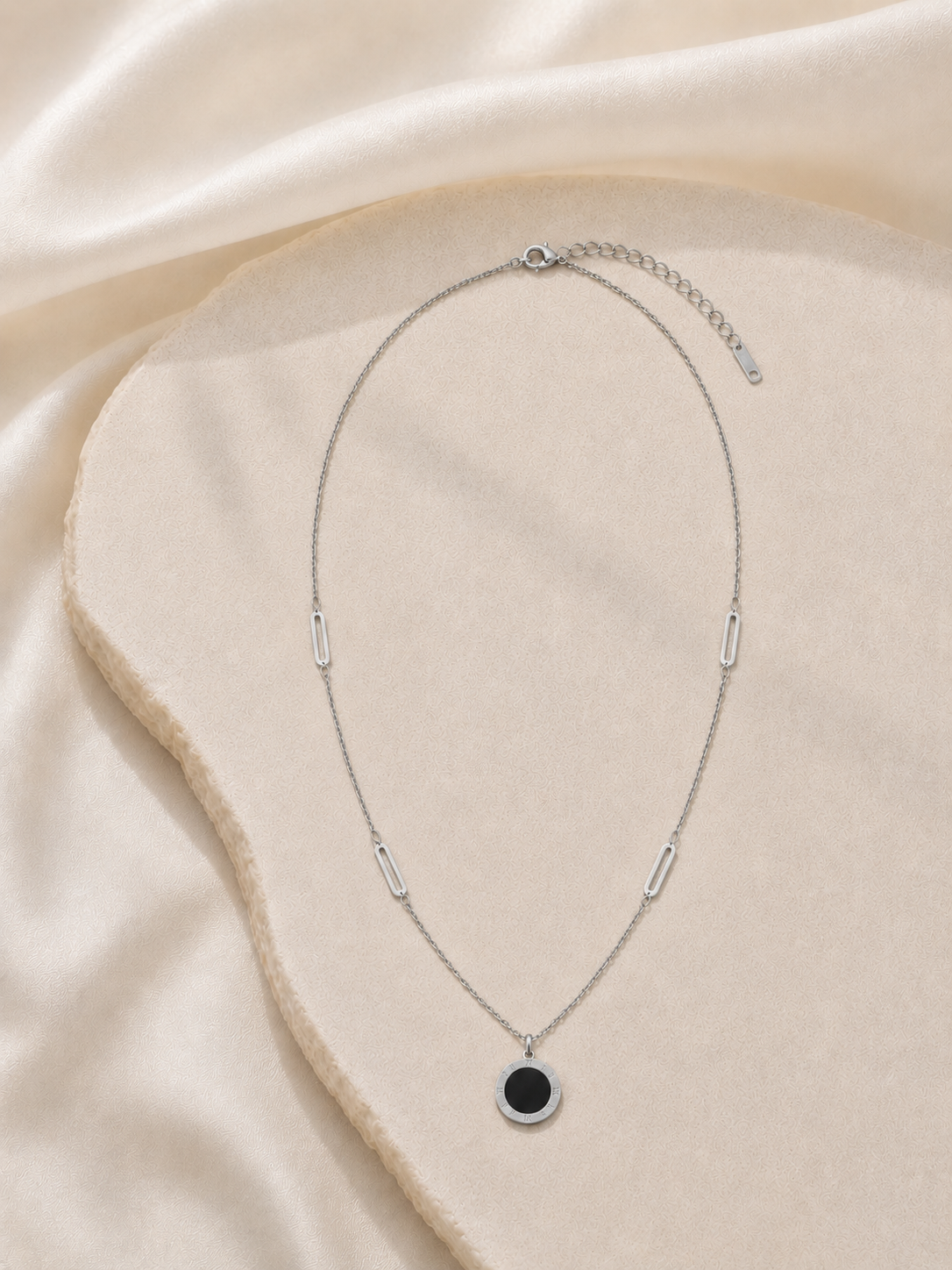 Collier Duo Nacré Réversible en Acier Inoxydable Argenté