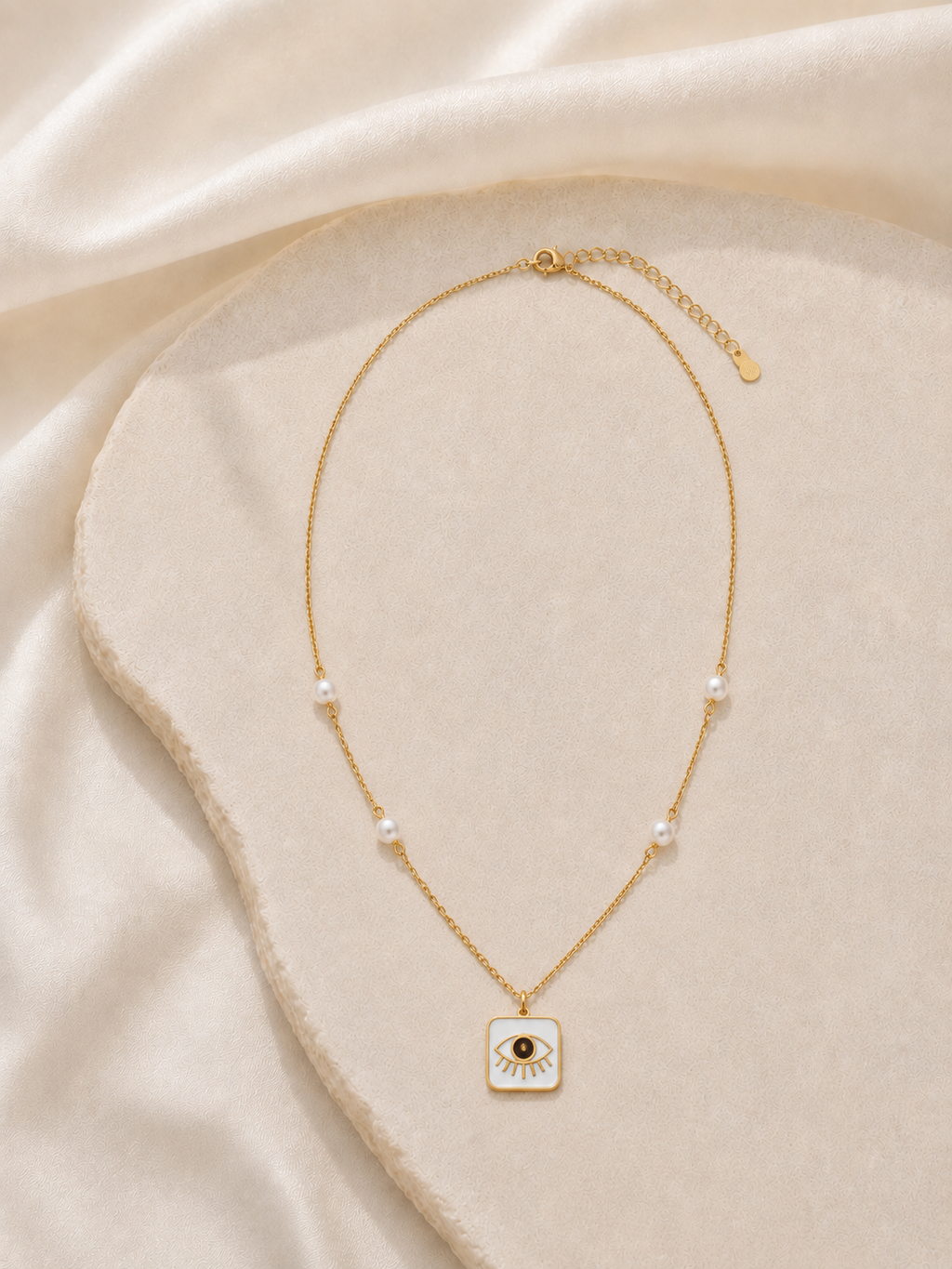 Collier Œil Protecteur Perlé en Acier Inoxydable Doré
