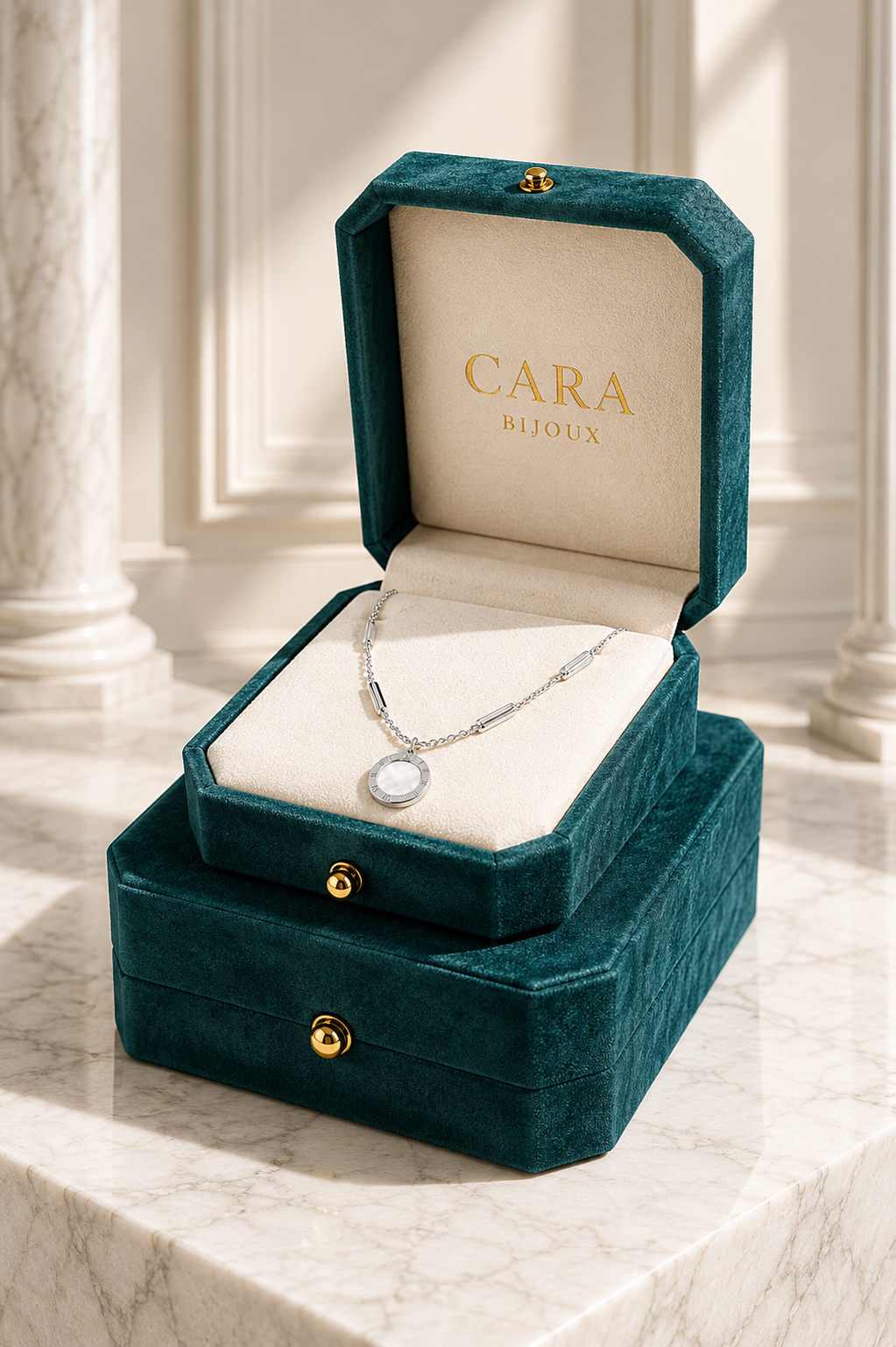 Collier Duo Nacré Réversible en Acier Inoxydable Argenté