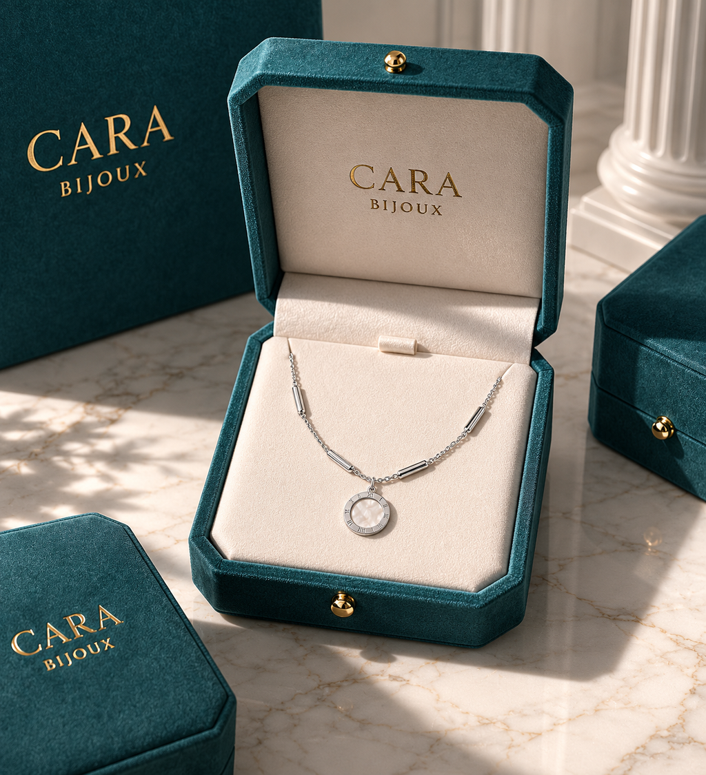 Collier Duo Nacré Réversible en Acier Inoxydable Argenté