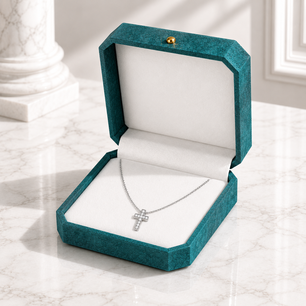 Collier Croix Femme Strass en Acier Inoxydable Argenté
