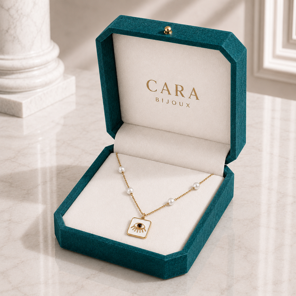 Collier Œil Protecteur Perlé en Acier Inoxydable Doré
