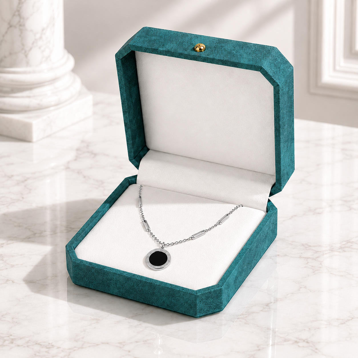 Collier Duo Nacré Réversible en Acier Inoxydable Argenté