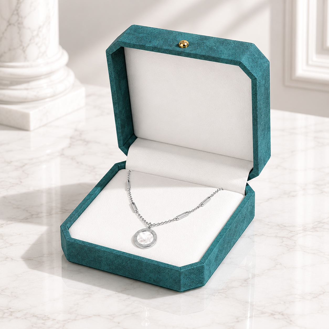 Collier Duo Nacré Réversible en Acier Inoxydable Argenté