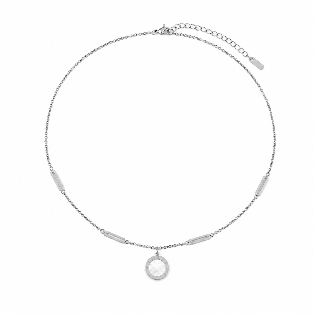 Collier Duo Nacré Réversible en Acier Inoxydable Argenté