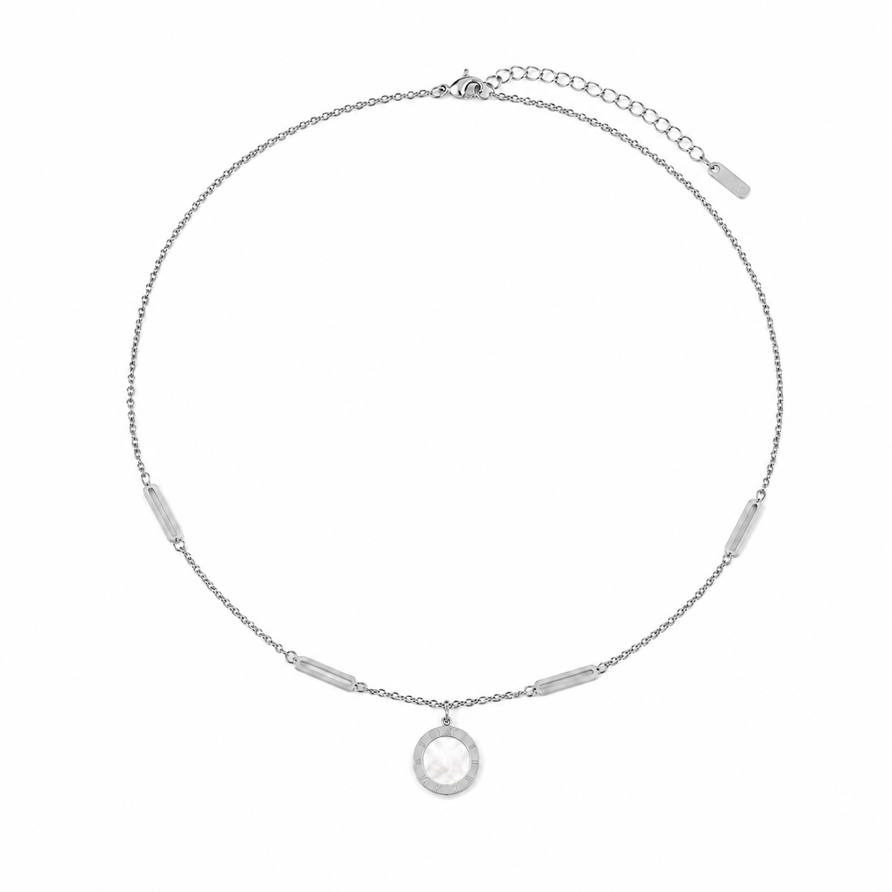 Collier Duo Nacré Réversible en Acier Inoxydable Argenté