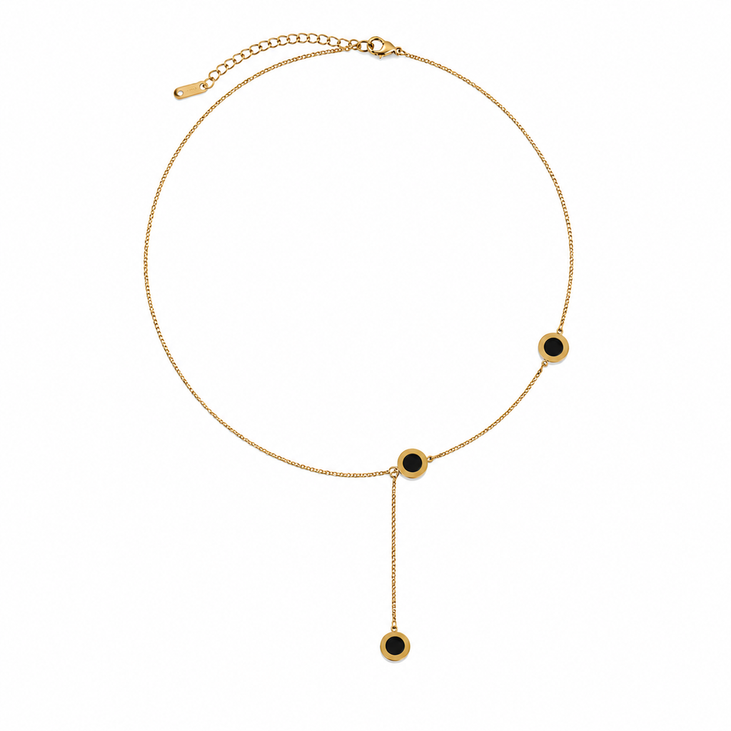 Collier Réversible Femme Nacre Blanche et Noir en Acier Inoxydable Doré