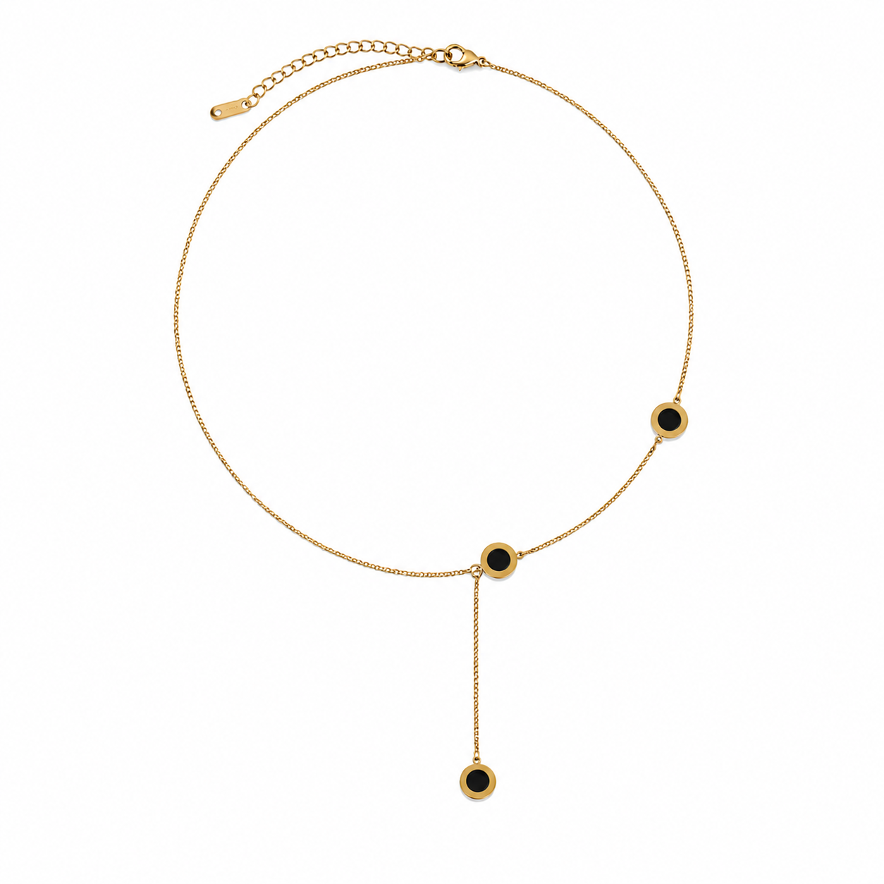 Collier Réversible Femme Nacre Blanche et Noir en Acier Inoxydable Doré