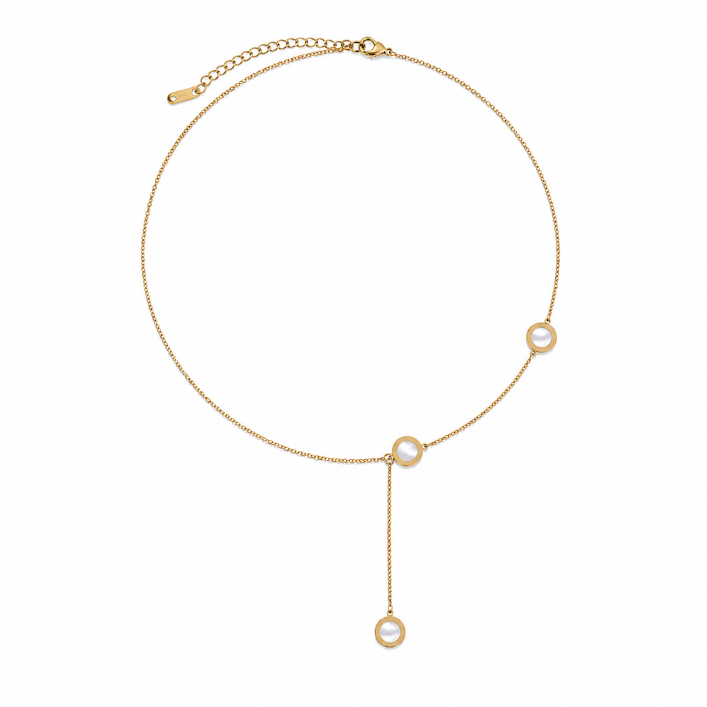Collier Réversible Femme Nacre Blanche et Noir en Acier Inoxydable Doré