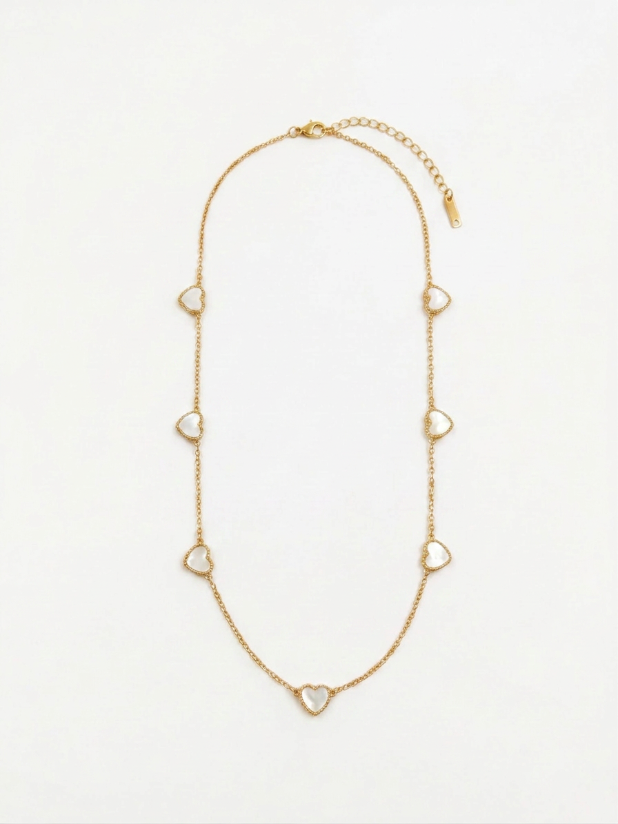 Collier Cœurs Nacrés en Acier Inoxydable Doré