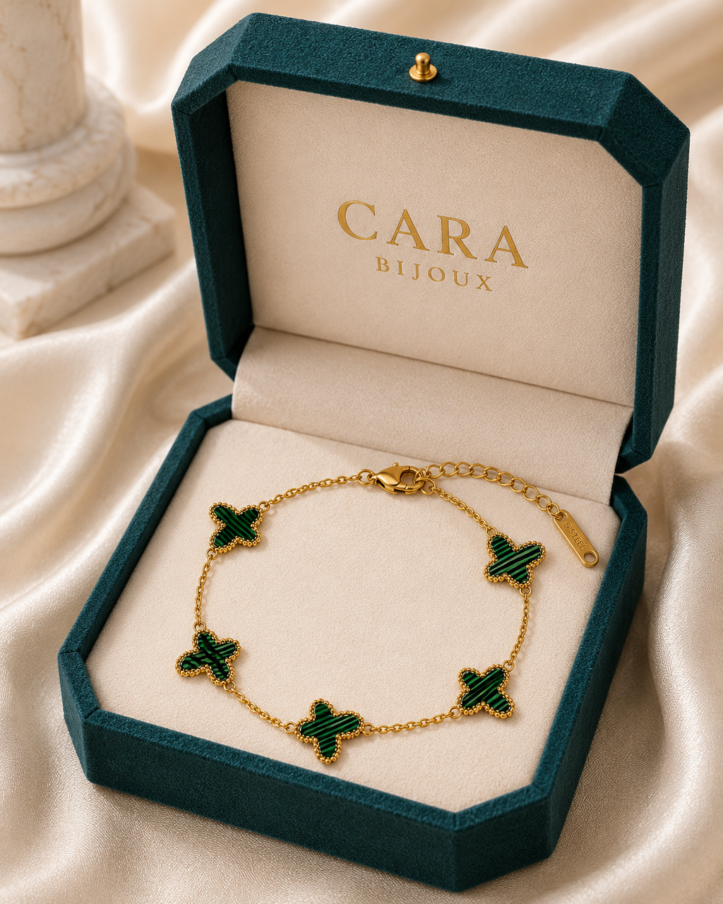 Bracelet Papillon Vert Femme en Acier Inoxydable Doré Ajustable