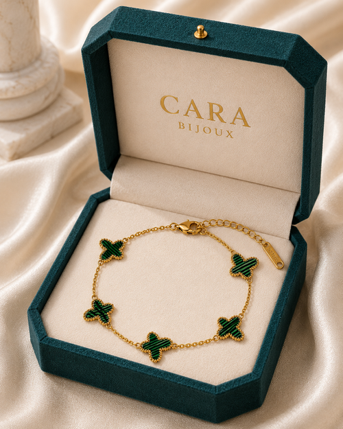 Bracelet Papillon Vert Femme en Acier Inoxydable Doré Ajustable