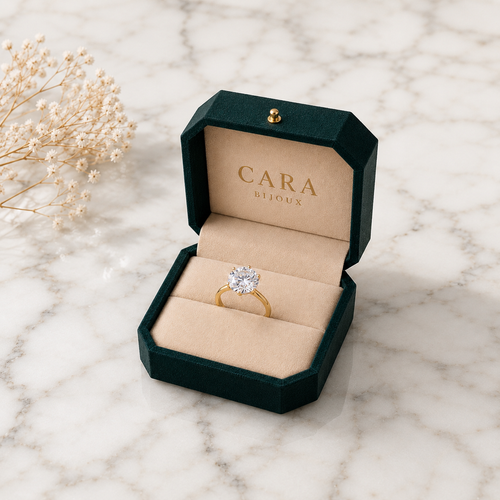 Bague de fiançailles solitaire moissanite ajustable - Argent sterling 925 massif plaqué or 14 carats